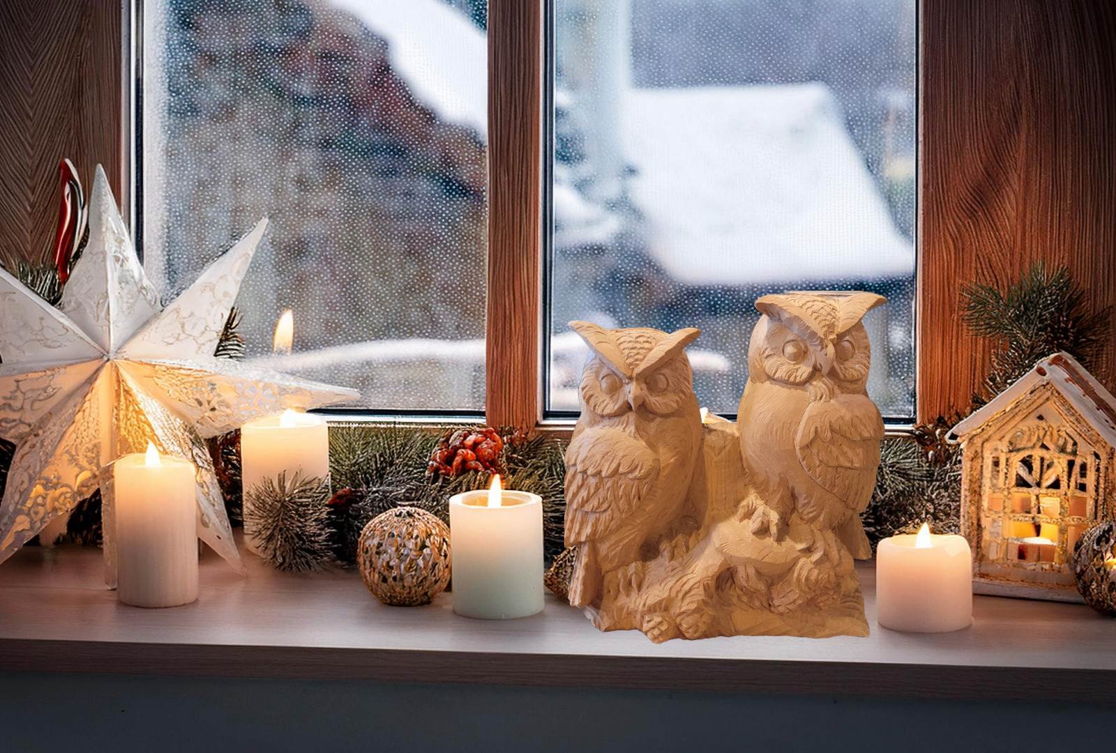 Gufo in legno_decorazione davanzale